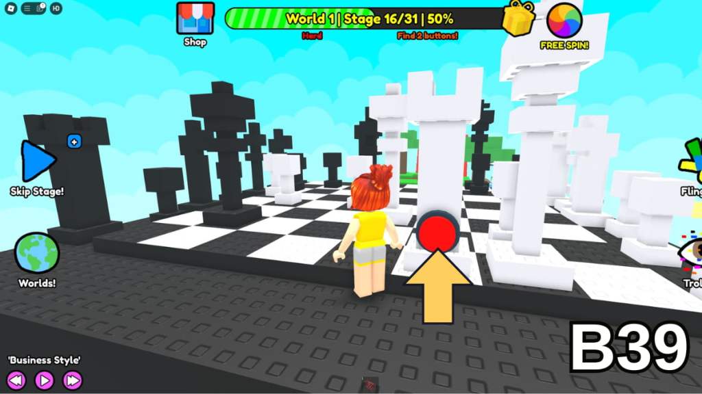The button on the white Rook in Stage 16 of the Hard Version of Roblox Find Buttons World One