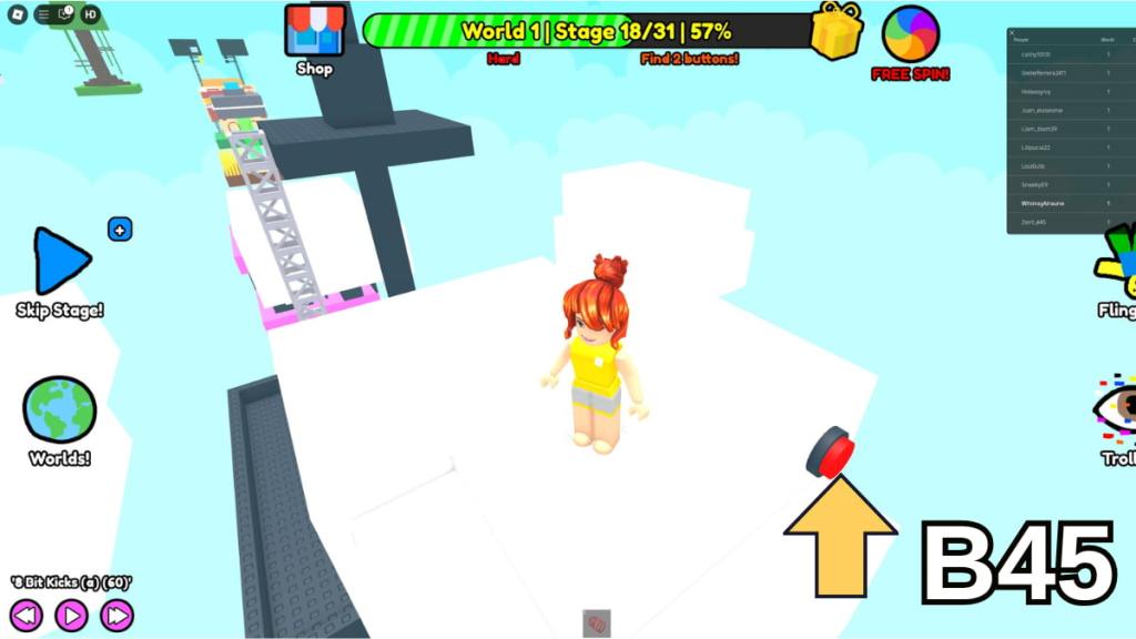 The button on the cloud in Stage 18 of the Hard Version of Roblox Find Buttons World One