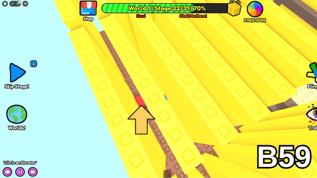The button in the Stage 22 corn maze in the Hard Version of Roblox Find Buttons World One