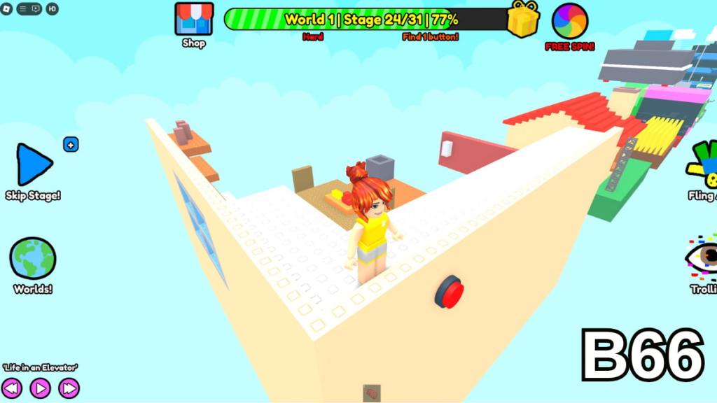 Getting the button behind the wall in Stage 24 of the Hard Version of Roblox Find Buttons World One