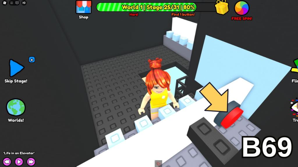 Getting the final Stage 25 button in the Hard Version of Roblox Find Buttons World One