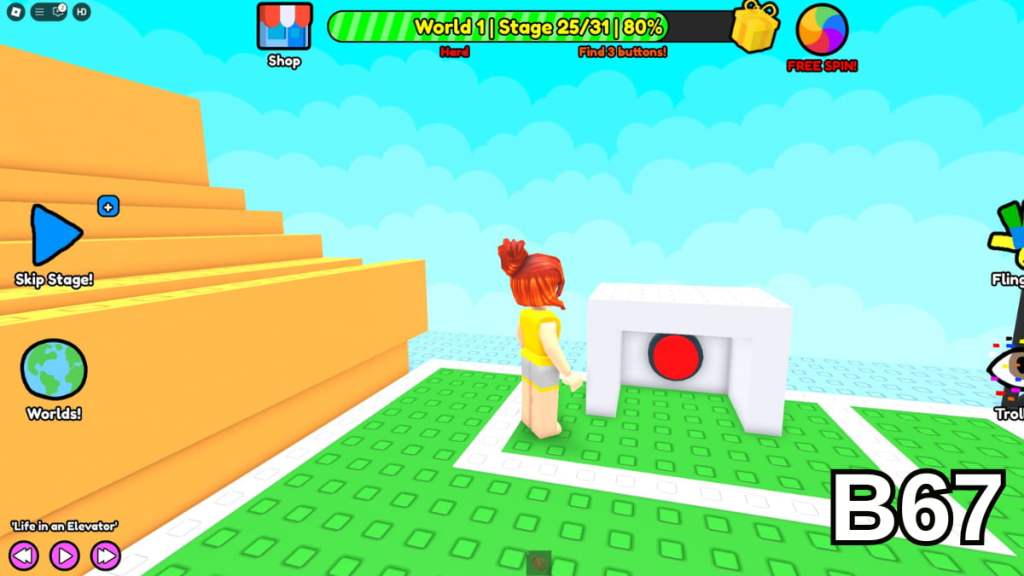 Getting the net button in Stage 19 of the Hard Version of Roblox Find Buttons World One