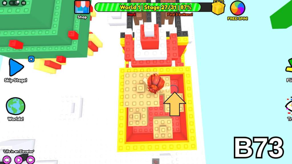 The button hidden in Santa&rsquo;s Sleigh in Stage 27 of the Hard Version of Roblox Find Buttons World