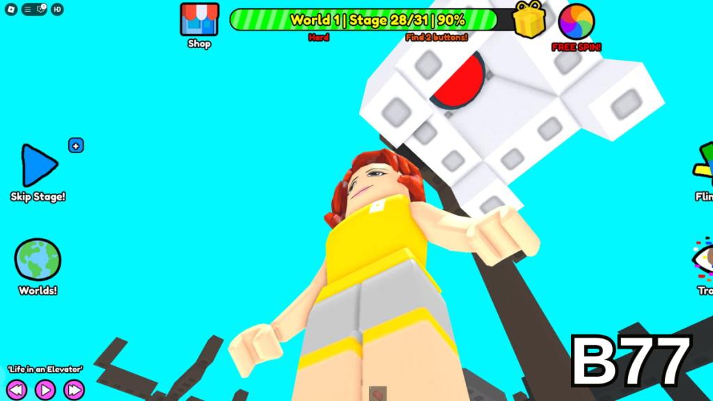 The button beneath a ghost in Stage 28 of the Hard Version of Roblox Find Buttons World