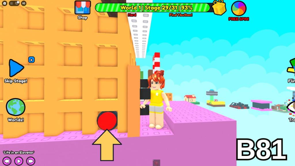 The button at the back of the waffle hut in Stage 29 of the Hard Version of Roblox Find Buttons World