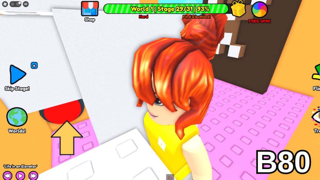 The button inside of the waffle hut in Stage 29 of the Hard Version of Roblox Find Buttons World