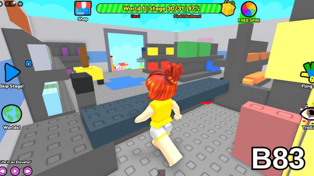 The button beneath the counter in Stage 30 of the Hard Version of Roblox Find Buttons World