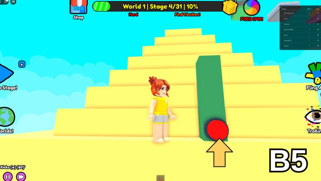 The button on the cactus behind the Stage 4 pyramid in the Hard Version of Roblox Find Buttons World One