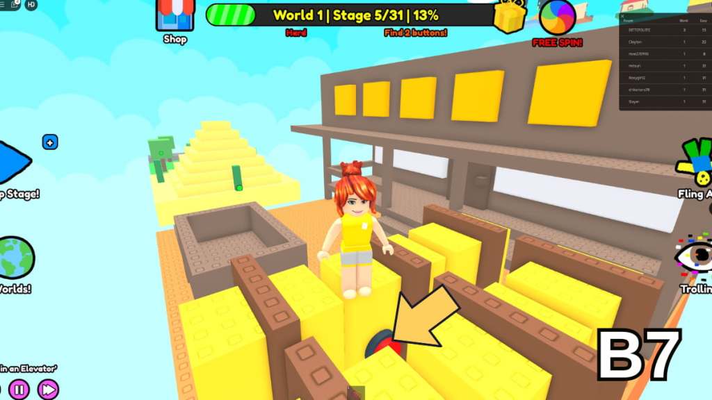 The Stage 5 haybale button in the Hard Version of Roblox Find Buttons World One