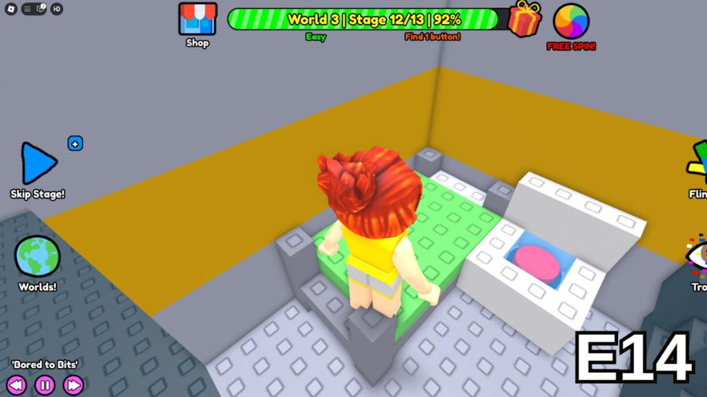 The Stage 12 button location in the Easy Version of Roblox Find Buttons World Three