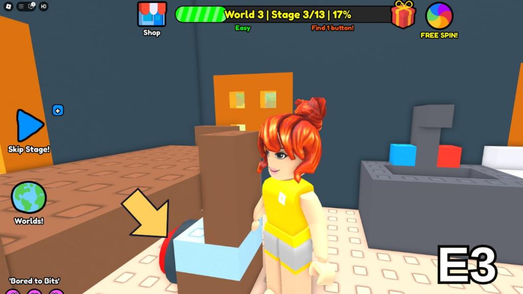 The Stage 3 button location in the Easy Version of Roblox Find Buttons World Three