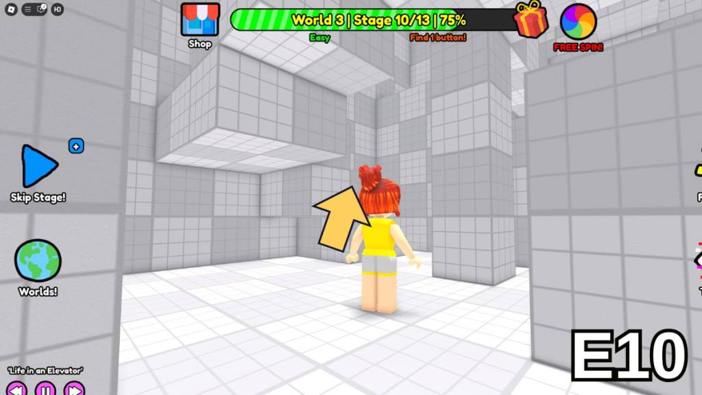 The staircase to take in Stage 10 of the Easy Version of Roblox Find Buttons World Three