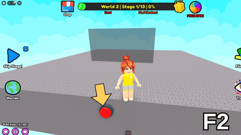 The final Stage One button in the Hard Version of Roblox Find Buttons World Three