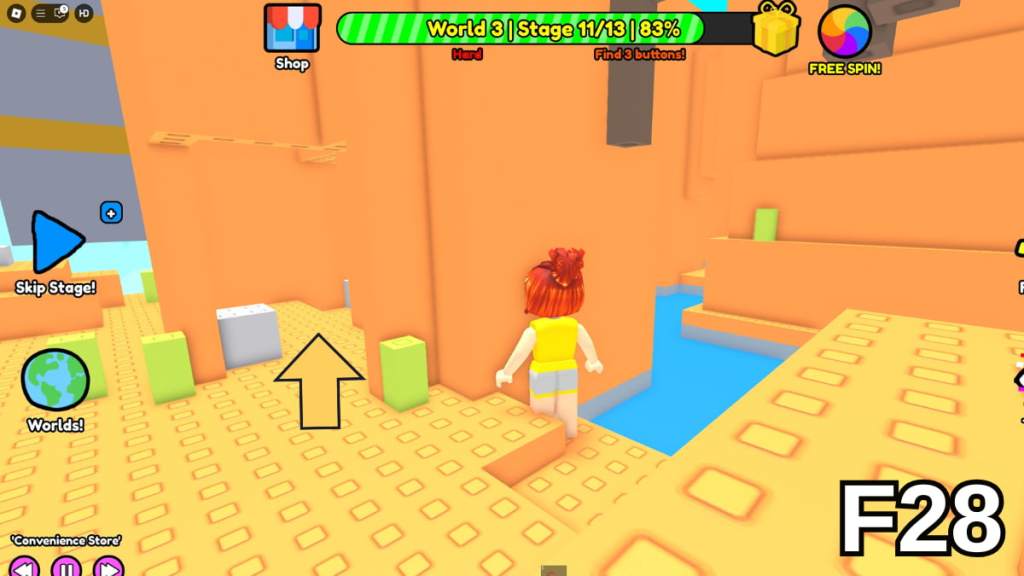 The cave leading to the first button in Stage 11 of the Hard Version of Roblox Find Buttons World Three