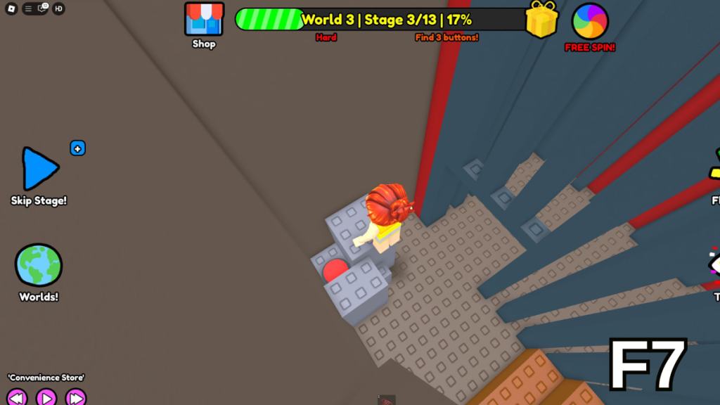 The button hidden in the Stage 3 cave in the Hard Version of Roblox Find Buttons World Three