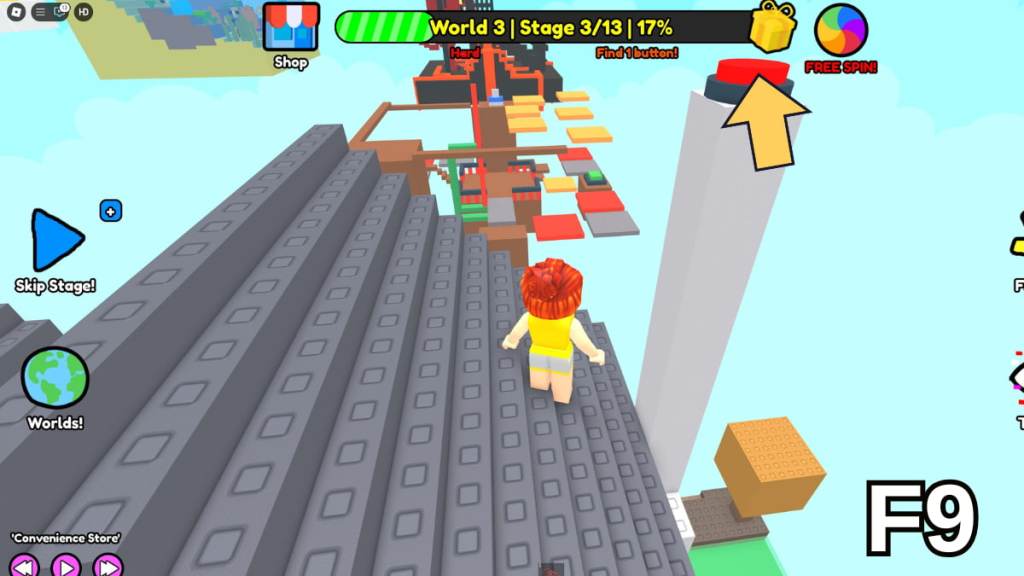 The button on top of the Stage 3 house&rsquo;s chimney in the Hard Version of Roblox Find Buttons World Three