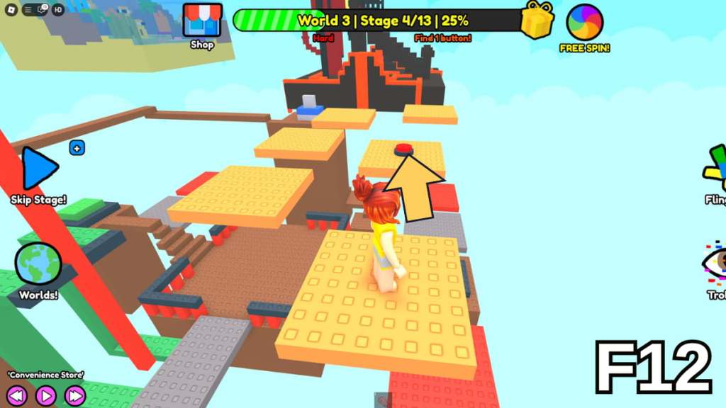 The final Stage 4 button in the Hard Version of Roblox Find Buttons World Three