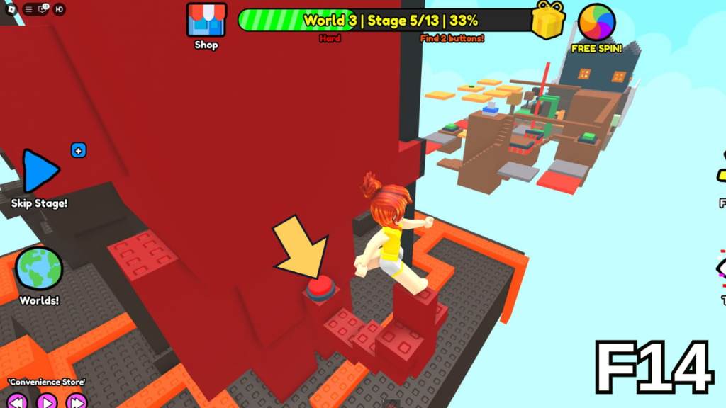 The button above the demon&rsquo;s tail in Stage 5 of the Hard Version of Roblox Find Buttons World Three
