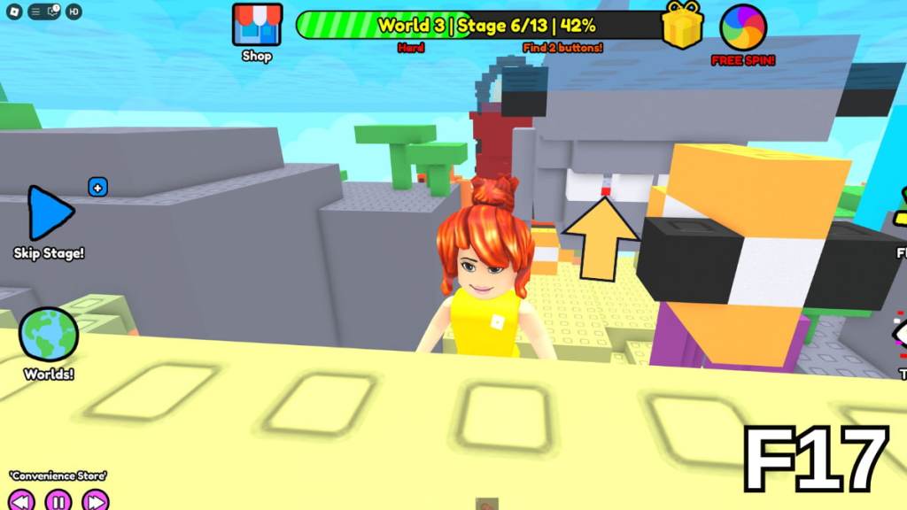 The button in the dolphin&rsquo;s mouth in Stage 6 of the Hard Version of Roblox Find Buttons World Three