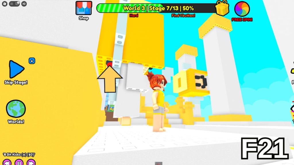 Finding a button in the left angel&rsquo;s hair in Stage 7 of the Hard Version of Roblox Find Buttons World Three