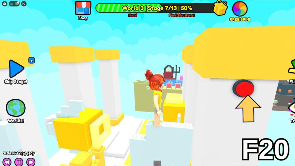 The button on the side of the pillar in Stage 7 of the Hard Version of Roblox Find Buttons World Three