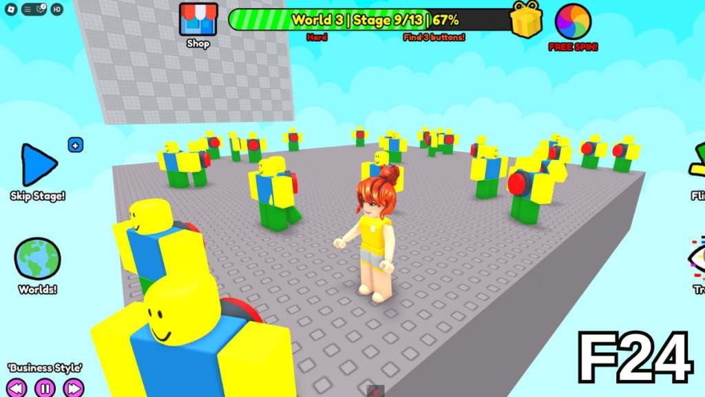 Looking for the Stage 9 buttons in the Hard Version of Roblox Find Buttons World Three