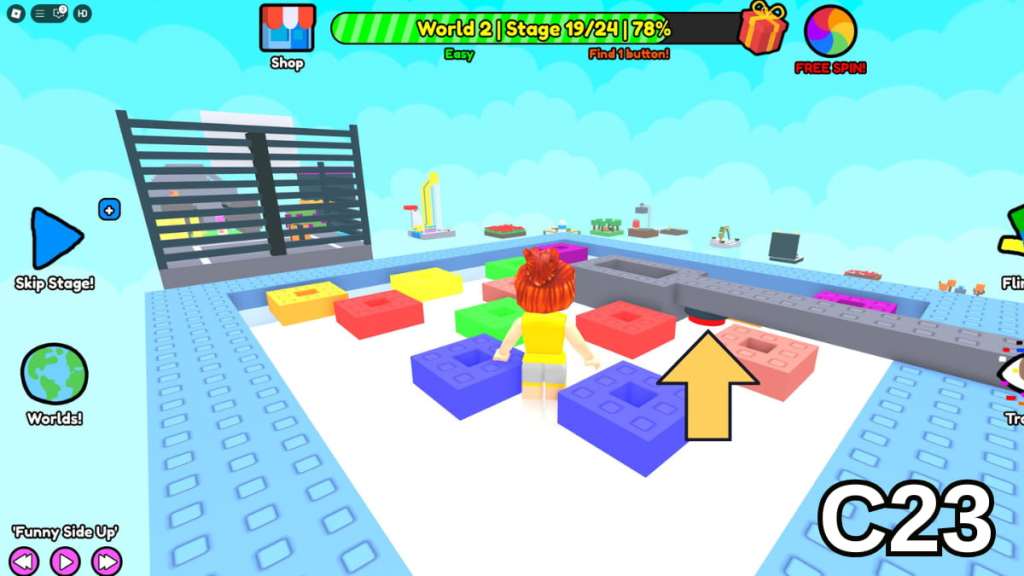The Stage Nineteen button in the Easy Version of Roblox Find Buttons World Two