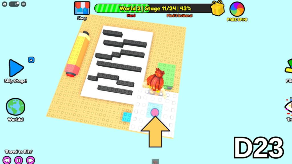 The Stage 11 button in the bottle of milk in the Hard Version of Roblox Find Buttons World Two