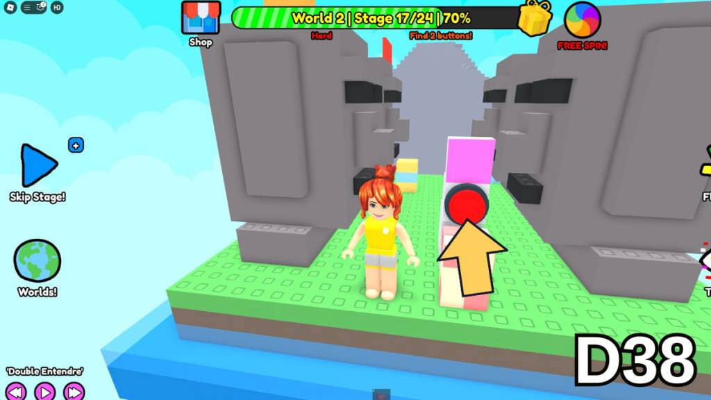 The button on the back of the Stage 17 button in the Hard Version of Roblox Find Buttons World Two