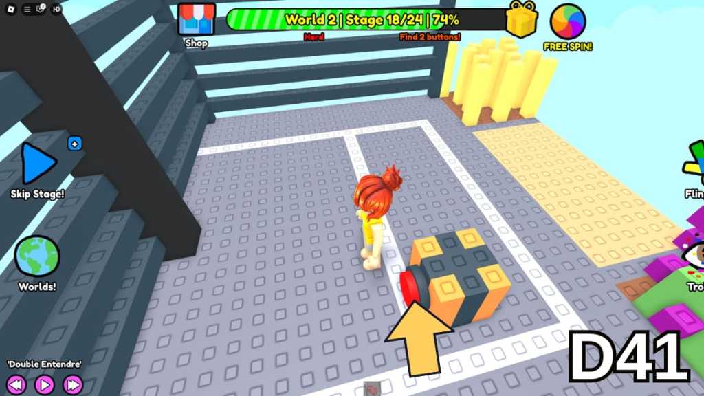 A button on the back of a basketball in Stage 18 of the Hard Version of Roblox Find Buttons World Two