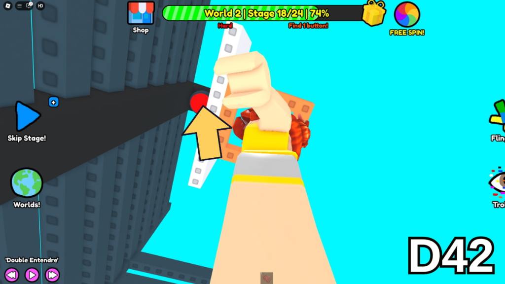 The button on the back of the basketball hoop in Stage 18 of the Hard Version of Roblox Find Buttons World Two