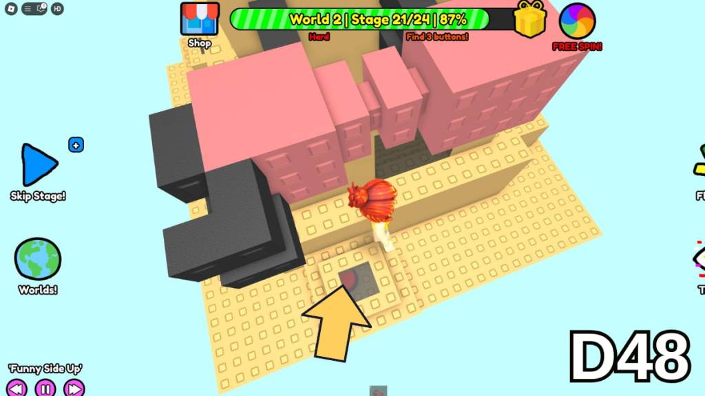 A small anthill on Stage 21 of the Hard Version of Roblox Find Buttons World Two