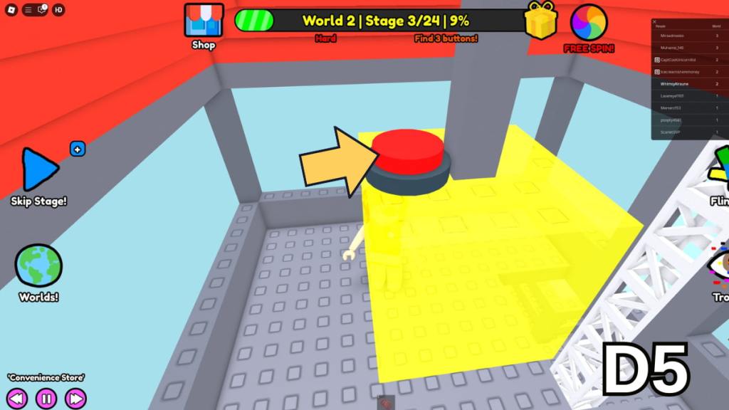 The button on the Stage 3 lighthouse in the Hard Version of Roblox Find Buttons World Two