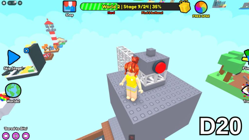 The button at the top of the Stage 9 lamp in the Hard Version of Roblox Find Buttons World Two
