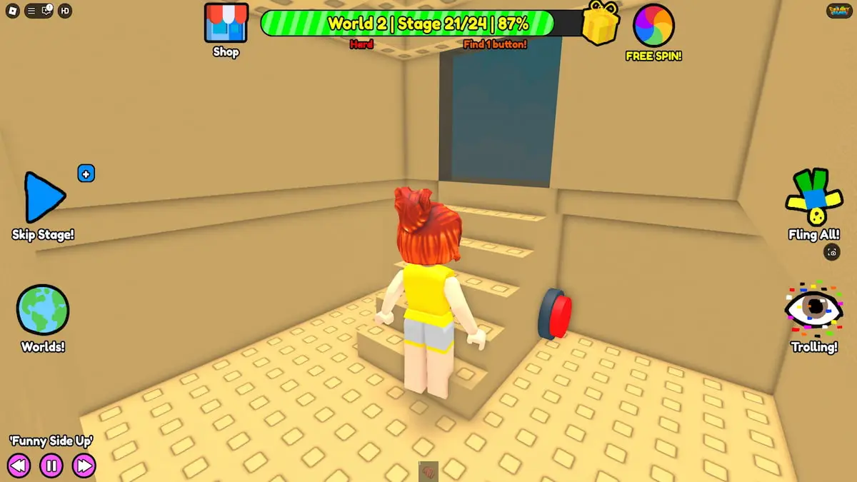 Playing the hard version of the second world of Find Buttons in Roblox