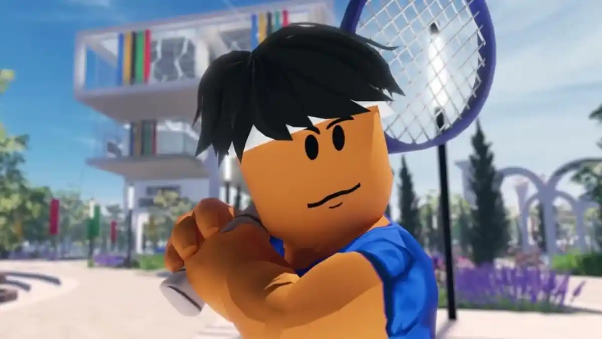 Roblox character playing tennis