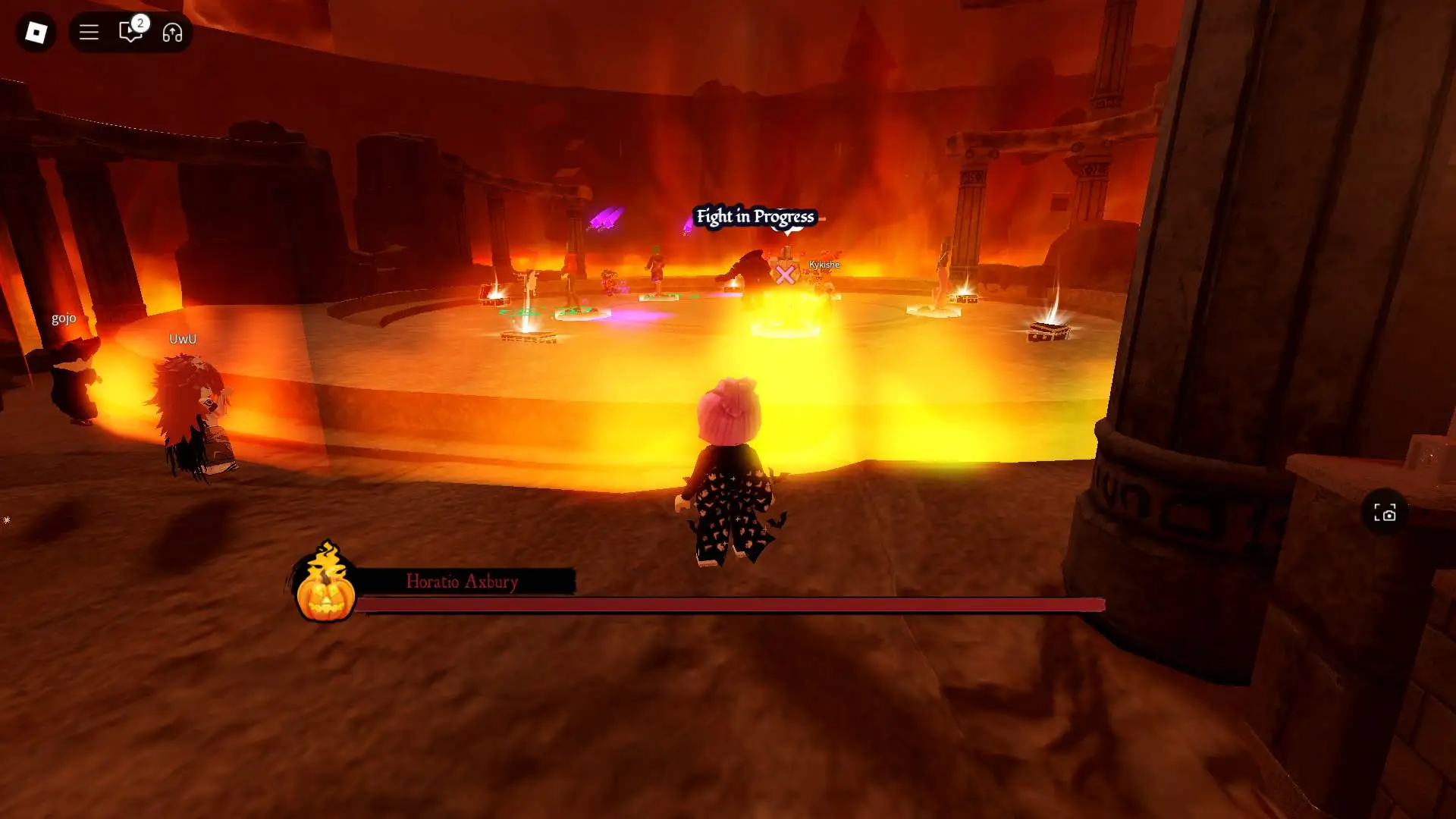 The barrier of an active boss fight in The Haunt on Roblox.