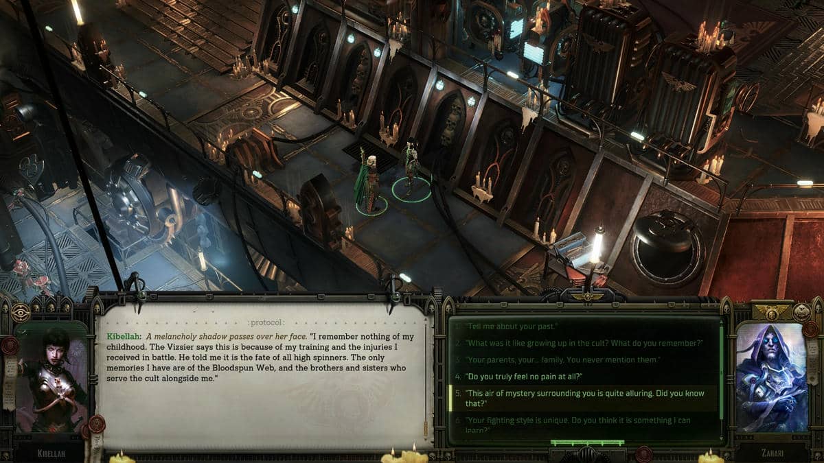 Choosing option to know more about Kibellah in rogue Trader