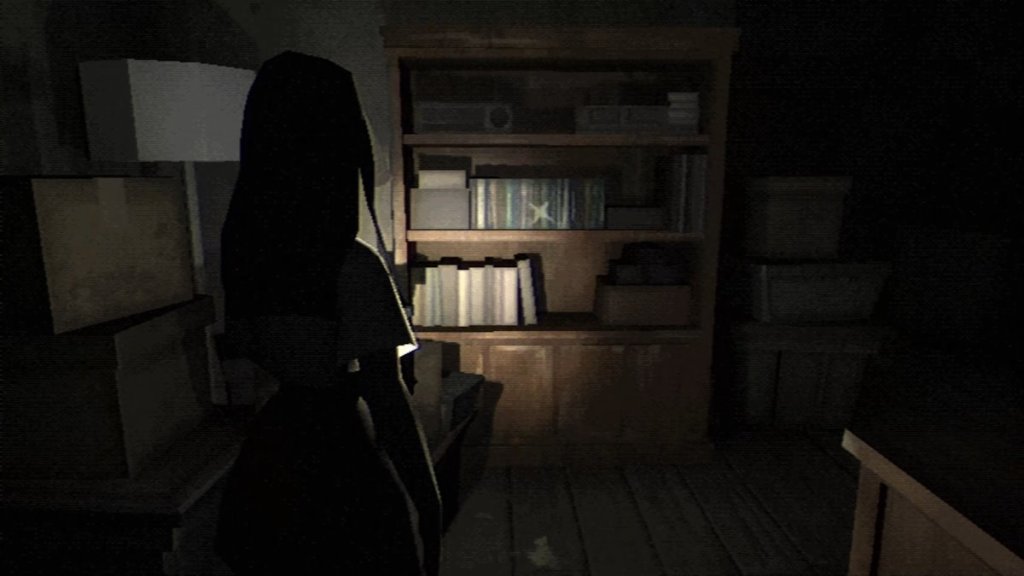 The bookshelf containing a hint to the suitcase combination puzzle in Fear the Spotlight.