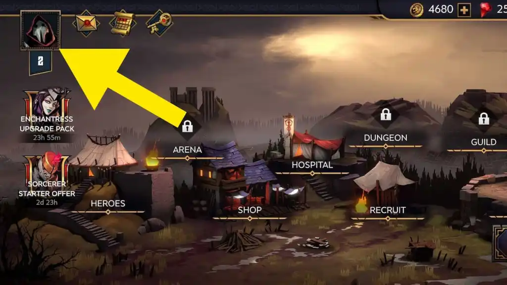 Grimguard Tactics in-game screenshot showing you to click on the avatar image