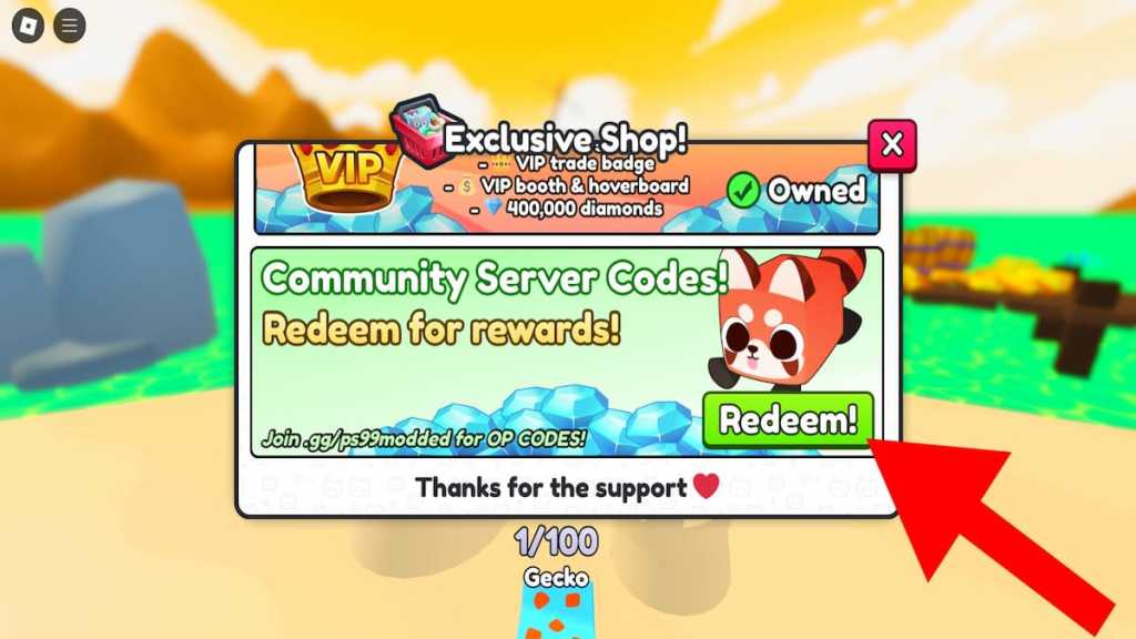 How to redeem Pets Go Modded codes Step 2