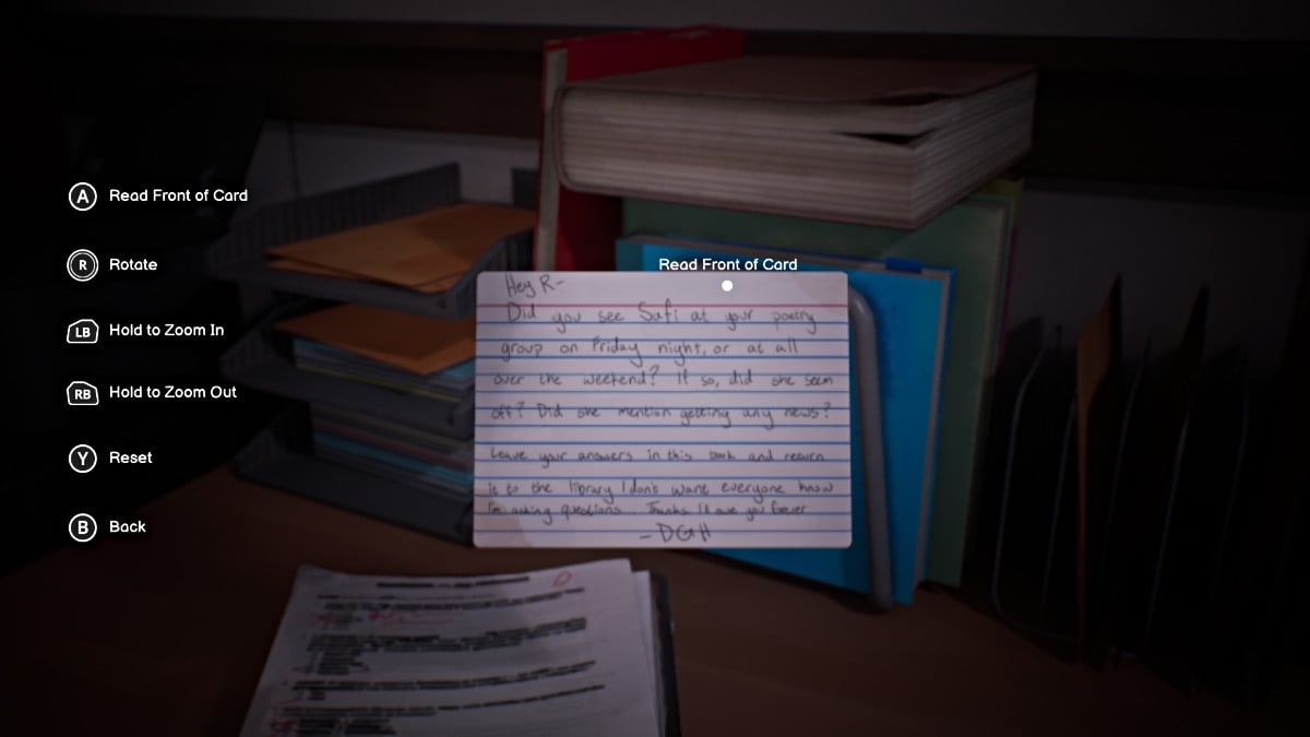 Gwen's Note in Life is Strange Double Exposure