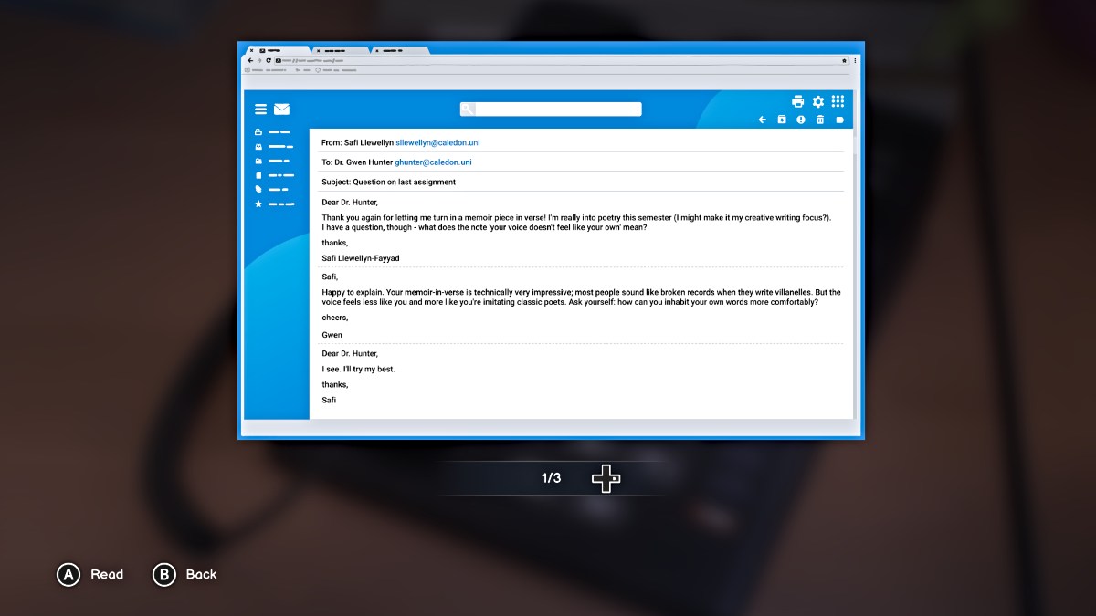 Emails on Gwen's computer in Life is Strange Double Exposure