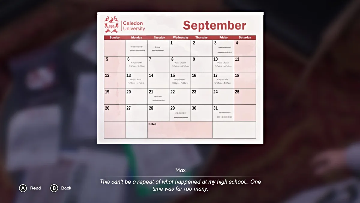 Lucas' Calendar in Life is Strange Double Exposure