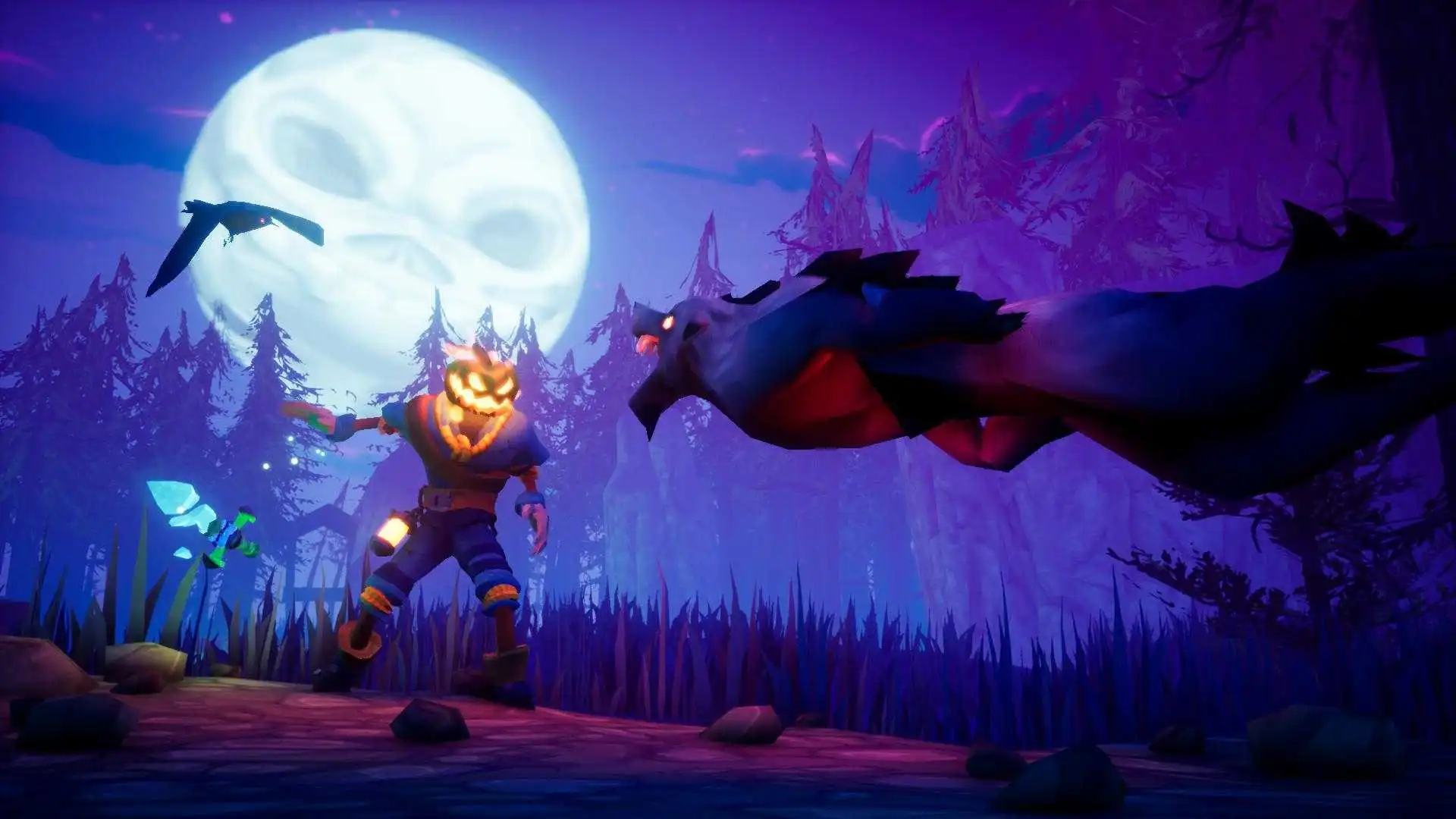 Pumpkin Jack fighting a wolf.