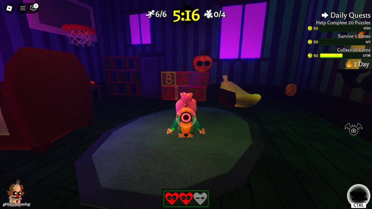 The pumpkin in the playroom in Banana Eats on Roblox.