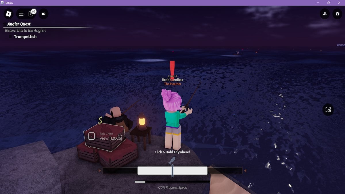 Trying out AFK fishing in Fisch on Roblox.