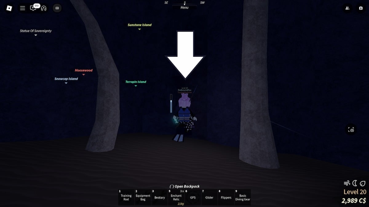 The cave entrance to find the Trident Rod in Fisch on Roblox.