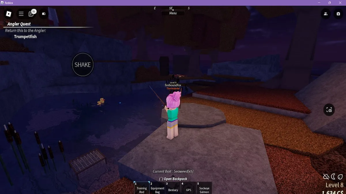 Fishing at night in Fisch on Roblox.