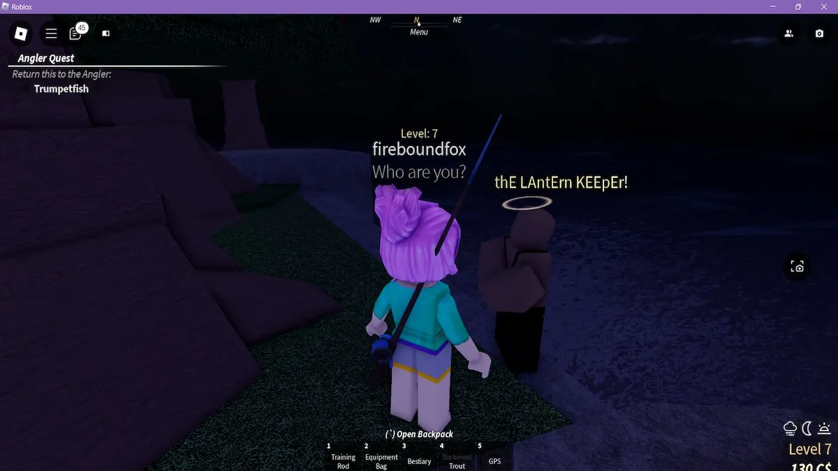 Meeting the Lantern Keeper in Fisch on Roblox.